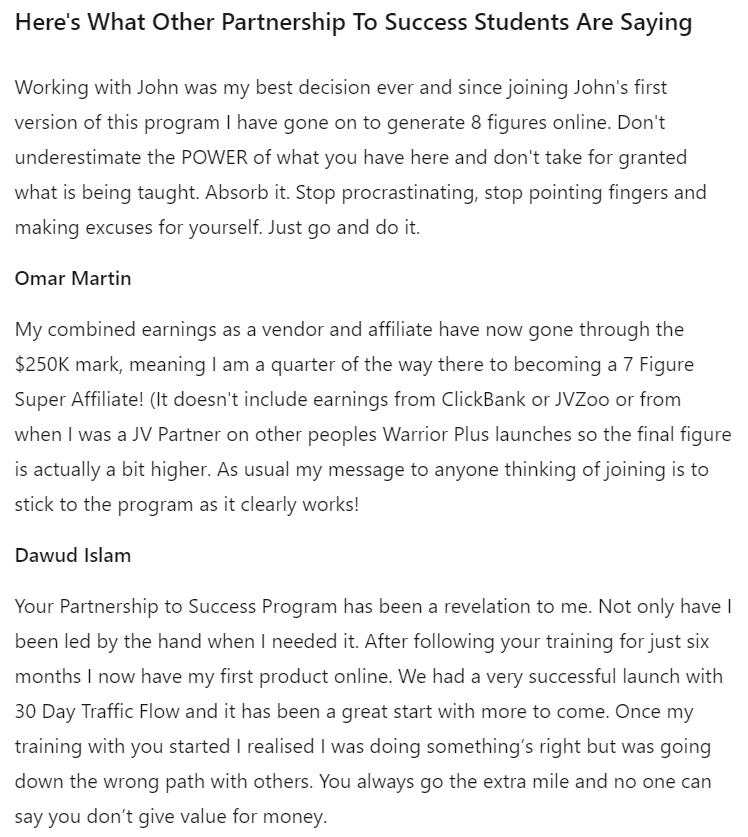 John Thornhill's Partnership to Success program Review with 100k Bonuses Value